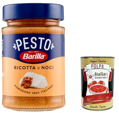 Italian Gourmet Pesto Ricotta e Noci, cremige Salsa, 6 x 190g | Senza glutine, mit Walnüssen und Grana Padano, ideale Würze für kurze, Gesamtnettogewicht 1,14 kg + Kostenlos Polpa 400g