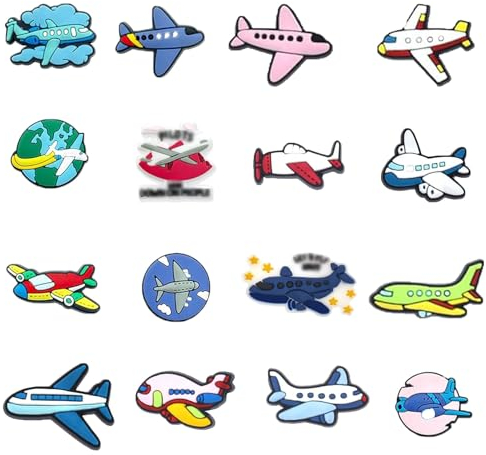 16 Pieces Avion Chaussures Pins £¬Voyage Bijoux Decoration pour Chaussure DIY£¬ PVC Charmes Chaussure Accessoire