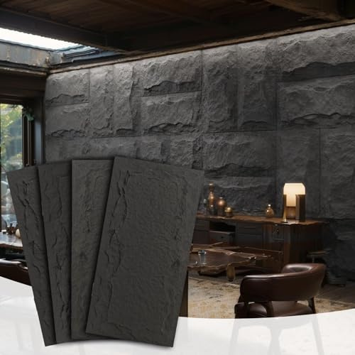Besutosera Lot de 4 panneaux muraux 3D en pierre, 61 x 121,9 cm, panneaux muraux pour décoration murale intérieure, panneau mural en fausse pierre pour décoration murale, carrelage mural, décoration