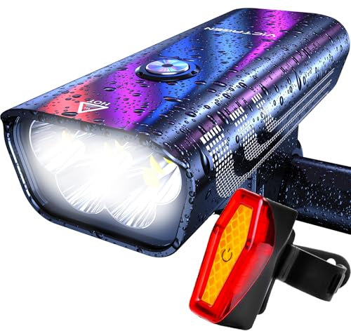 victagen Bike Lights Front and Rear - High Brightness 8500lm Rechargeable Bicycle Lights Set for Night Riding - Long Runtime Safety Lights for Cycling on Roads and Mountains, VTG5 Pro