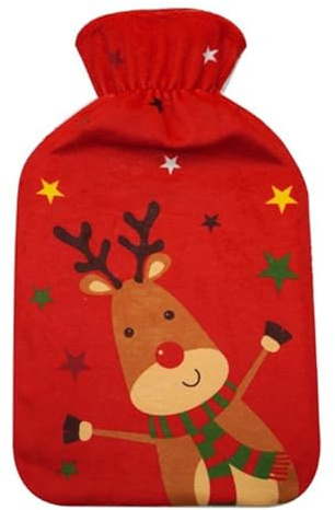 Wärmflasche Gummi Bettflasche 2 Liter mit Polyester Bezug Weihnachten 2 RENTIER Motiv