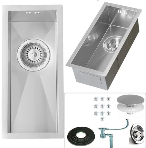 ARA CHOICE Brushed Stainless Steel Small Kitchen Inset/Undermount Sink Catering 0.5 Half Bowl Reversible with Drainer & Inset Plumbing Wastes Set