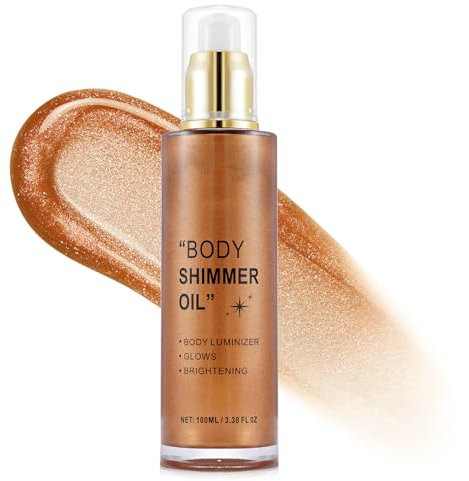 Sonew 100 Ml Körper-Highlighter-Öl, Langanhaltende Glitzerflüssigkeit, Körperschimmeröl mit Leichter Textur, Flüssiger Luminizer für Gesicht und Körper (Goldene Bronze)
