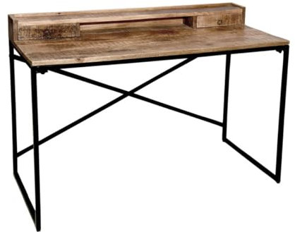 Amago home Schreibtisch Computertisch Heimarbeitsplatz 120 x 88 x 55 cm Metall schwarz Holz vollmassiv