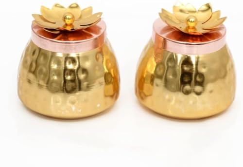 Kalakriti Hammered Gold Copper Finish Dryfruits Jar with Lid/Storage Containers for Coffee Bean Loose Leaf Tea Sugar seasoning | Dining Table Decor/Parties Gift (Set of 2, 4x4 inch)