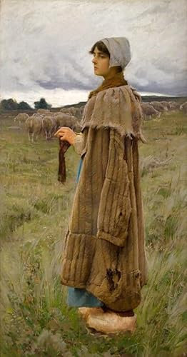 HASWEX Portrait Tableaux Nordique Peinture Tableaux en Toile Bergère dans les champs Charles Sprague Pearce Pour la Décoration de la Chambre à Coucher60x90cm