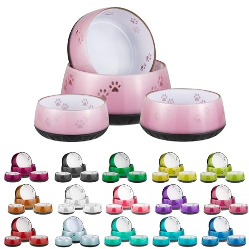 EHASO Hundenapf mit Pfötchen - Futter- und Trinknapf für kleine und große Hunde, unifarben (Rose, 500ml)