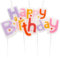 Idena 50093 - Partykerze Happy Birthday in Rosa und Lila, Geburtstagskerze aus Paraffinwachs, lebensmittelecht, Größe Motiv ca. 8,5 x 4,5 x 0,8 cm, Länge Spieß ca. 3,5 cm