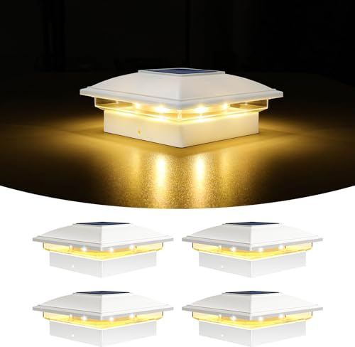 VOLISUN 4 Stück Solar Pfostenkappe für den Außenbereich, wasserdicht, Solarzaun Pfostenleuchten für 8 x 8 9 x 9 10 x 10 cm Holz/Vinyl Pfosten, Solarlampe Außen Säulenlampe für Garten Terrasse Veranda