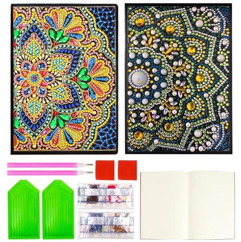 Mecmbj Bastelset Kinder ab 6 Jahre, 2 Stück Diamond Painting Kinder A5 Notizbuch, Kreatives DIY Diamond Art Basteln Mädchen, Geschenke für Mädchen 6 7 8 9 10 11 12 Jahre, für Schule,Büro(Gelb)