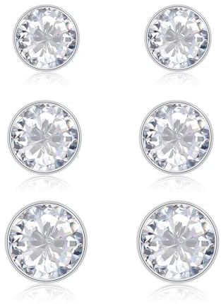 Glintara Damen Ohrstecker Silber 925, Klassisch Ohrringe für Mädchen, Rund Stecker Set Mit Zirkonia 4/5/6mm, Schlafen Knorpel Ohrstecker, Hypoallergen Ohrschmuck Mit Geschenk Box