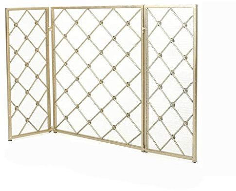 CLLBANT Fireplace Screen Folding Fireplace Screens - 3 Panel Shield Wrought Iron Fireplace Screen Outdoor Privacy Screens Decorative Forwplace Fence Guard Pleasant Hear