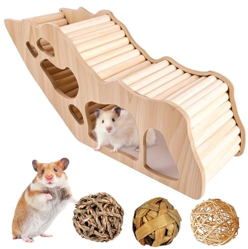 Hamster Tunnel, Hamster Kletterleiter, Watchbox Hamster, Hamster Versteck Käfig, Hamsterhaus aus Holz, Brückenkäfig-Dekoration, Holz-Kletterspielzeug für Rennmäuse, Degus, Stachelmäuse, Zwerghamster