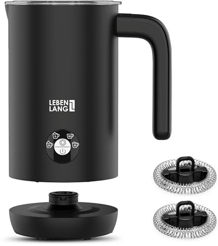 LEBENLANG Montalatte elettrico - 100% senza BPA & 4 modalità & incl. frusta di ricambio I 240ml Monta latte cappuccinatore elettrici I Schiuma latte per cappuccino Scaldalatte Milk frother cappuccinic