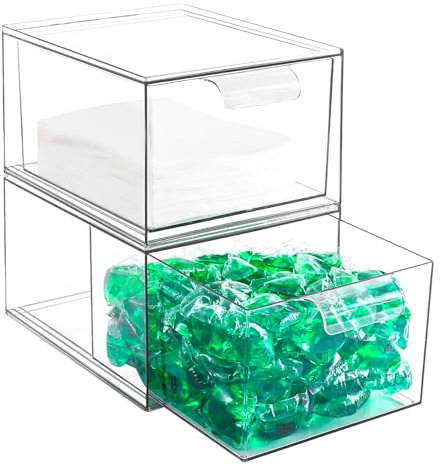 2 Stück Waschmittel Pods Aufbewahrung, Lagerung Waschmittelbox, Acryl Waschpulver Aufbewahrungsbox, Wäschepods Behälter für Trocknerball Trocknertücher Kleiderklammern Badebomben Duftverstärker