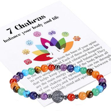 Zysta 7 Chakra Armband Lebensbaum Edelstein Obsidian Perlenarmband Echte Steine Yoga Armband Healing Reiki Energietherapie Glückbringen Armbänder Damen Mädchen