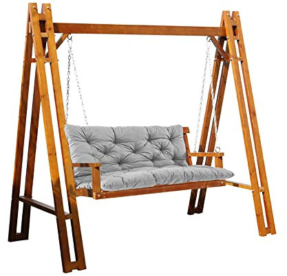 Ersatzkissen für Hollywoodschaukel, dicke Sitzpolster mit Rückenlehne für 2- und 3-Sitzer-Gartenbank, lange Sofa-Liegematte mit Riemen, für drinnen und draußen, Terrassenmöbel, 150 x 100 x 8 cm, Grau