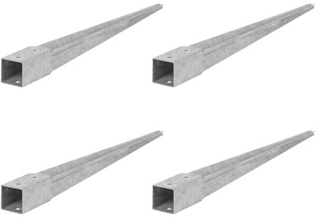 ADGO Einschlagbodenhülse - 4er Set Pfostenträger 50x50 Länge 600 mm - Zaunpfostenträger - Bodenanker für Holzpfosten - Feuerverzinkt - Einschlaghülse - Einschlagbodenhülse - Anker