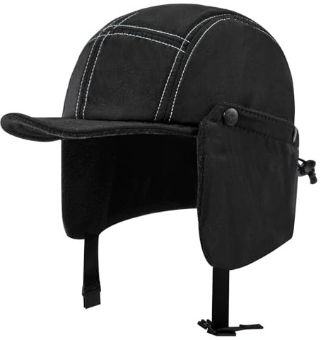 Clakllie Basecap mit Ohrenklappen für Herren Damen Warme Short Brim Baseball Cap Polar Fleece 5 Panel Cap mit Kurzem Schirm Weich Fliegermütze,BSWD2403-Black
