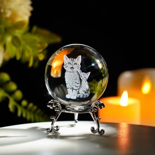 5,8 cm große Katzen-Kristallkugel-Figuren aus Glas, lasergraviert mit Kätzchen, zum Kuscheln an Mutter, Katze, Geschenk für Mutter und Katzenliebhaber