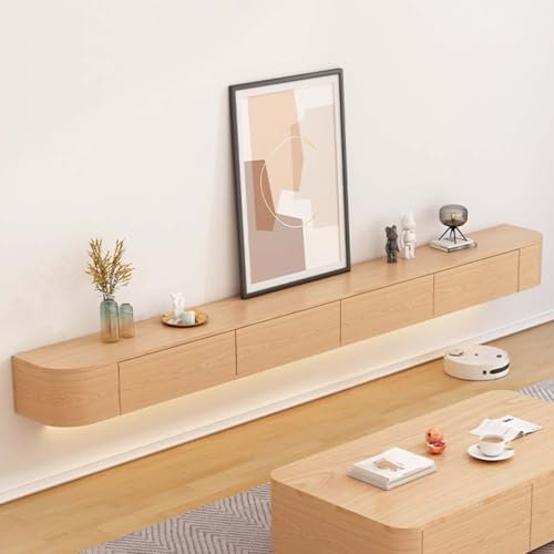 Ribanedy Modernes Schwebendes TV-Regal | Wandmontierte Unterhaltungsmedien-Konsole | Großes Aufbewahrungs-TV-Bank für Wohnzimmer & Büro (Holzfarbe, 120cm)