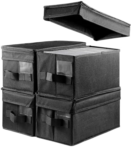 Trintion 4Pcs CD Storage 35x16x15.5cm CD Storage Boxes Container Holds 30 CDs in Full Jewel Cases 60 CDs in Slim Cases and 165 Discs in CD Sleeves Protective Disc Organizer Carrying Case