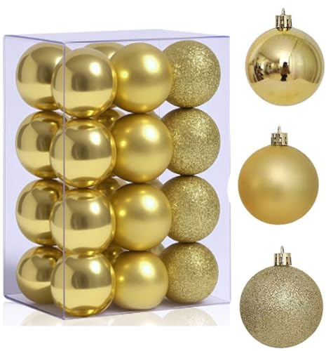 HongChelle 24 bolas pequeñas para árbol de Navidad, colgantes de árbol de Navidad, 3 cm, decoraciones colgantes de plástico dorado champán, decoración de temporada, perfecta para vacaciones, bodas y