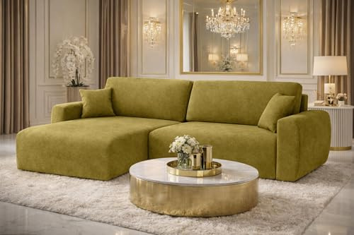 Kaiser Möbel Ecksofa mit Schlaffunktion und Bettkasten Ariel L – L-Form, Veloursstoff Salvador, Schlafsofa mit Liegefläche 200x140 cm, Modernes Wohnzimmersofa (Veluros-Salvador, Olive, Links)
