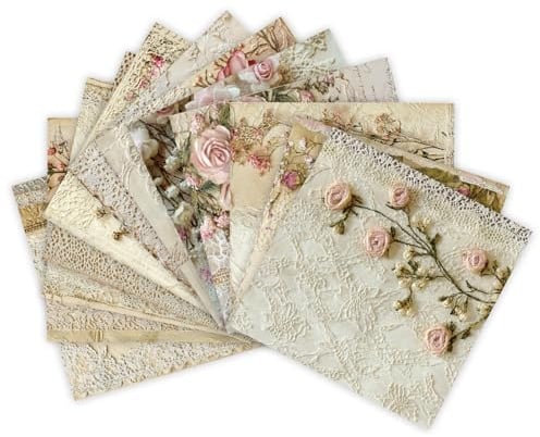 Scrapbook Papier, 24 Blatt Vintage Blumen Muster Bastelpapier, Elegante Spitzenverzierung Bastelpapier Bunt, Doppelseitiges Motivpapier, Decoupage Papier für Möbel, Journaling Zubehör, 15.2 x 15.2 CM