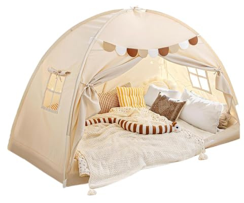 Tvåbäddstält för pojkar privat utrymme, andningsbart och mörkläggande | Inomhustält med baldakin för enkelsäng, läsning och hantverk, barnrum, trädgård, balkong och ca