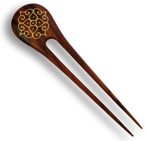 ISLAND PIERCINGS Haarnadel - Handarbeit aus Holz - Goldfarbenes Motiv - Unisex - Frauen - Ca. 15 cm - 1 Stück