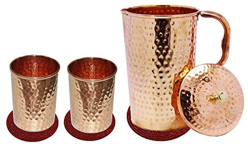 Rastogi Handicrafts - Set di 2 bicchieri con 1 caraffa in rame, un grande prodotto ayurvedico