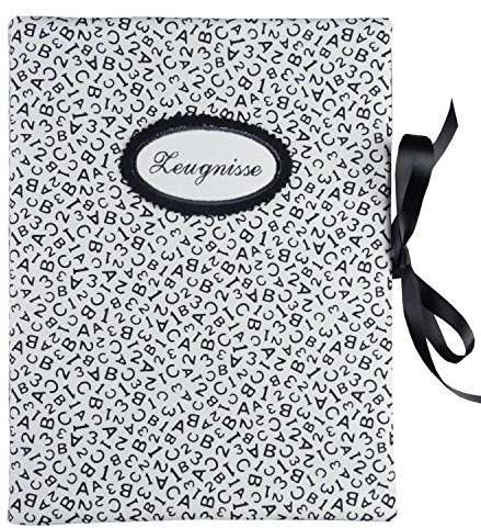 bettina bruder - Zeugnismappe DIN A4 - innen 30 Sichthüllen - Buchstaben Zahlen ABC 123 weiß schwarz