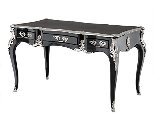 Casa Padrino Luxus Barock Schreibtisch Schwarz Hochglanz Silber Sekretär