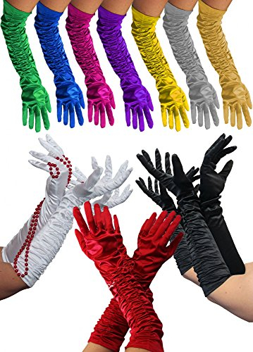 Foxxeo Deluxe Handschuhe lang neon gelb glänzend Lange Handschuh Kostüm