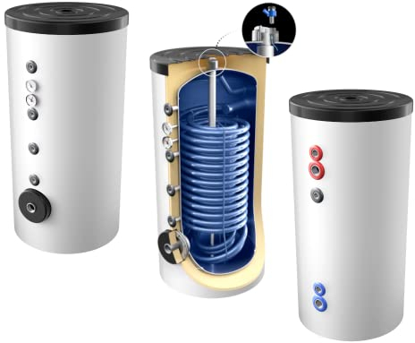 200 Liter emaillierter Hochleistungs-, Warmwasserspeicher/Trinkwasserspeicher/Wärmepumpenspeicher, EEK B, mit 1 doppelt gewickelten Wärmetauscher, inkl. Isolierung, Magnesiumanoden und Thermometer