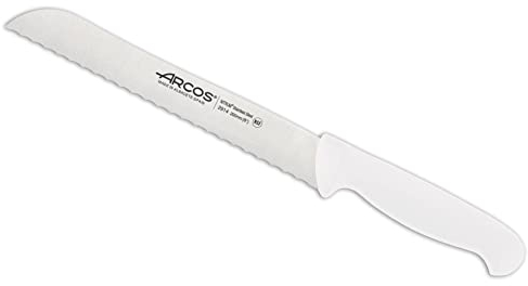 Arcos Serie 2900 - Cuchillo Panero - Hoja Serrada de Acero Inoxidable NITRUM de 200 mm - Mango inyectado en Polipropileno Color blanco