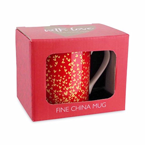 Shudehill Giftware Heart of Gold 'With love' Fine China Mug Red with Gold Hearts, Boxed