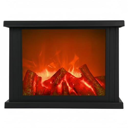 Fireplace Lanterns Decorative Flameless Portable Led Lantern Battery Operated and USB Operated 6 Hours Timer Included Indoor/Outdoor( No Heater Function Black Rectangle Size:11x4.7x8 Inch)