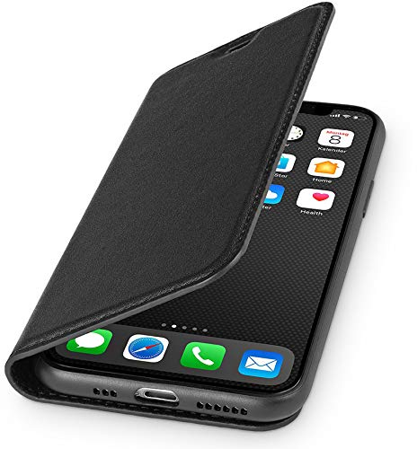 WIIUKA Echt Ledertasche - TRAVEL - Hülle für Apple iPhone 11 Pro Max, mit Kartenfach, extra Dünn, Tasche Schwarz, Premium Leder, kompatibel mit iPhone 11 Pro Max