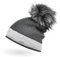 Neverless Damen Strick-Mütze gefüttert mit Fell-Bommel Kunstfell Winter-Mütze Feinstrick Glitzer-Garn Bommelmütze dunkelgrau-hellgrau Unisize