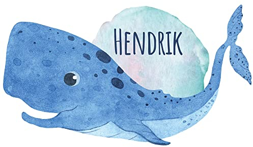 GRAZDesign Wandtattoo Kinderzimmer Junge Name Blau Wal XXL groß, Wandsticker Baby Babyzimmer Mädchen personalisiert Aquarell, Wandaufkleber Deko Jungen BxH, 70x40cm