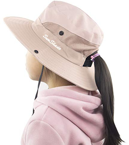 Muryobao Sommer-Sonnenhut für Kinder, Mädchen, Pferdeschwanz, breite Krempe, UV-Schutz, Reinrosa, Einheitsgröße