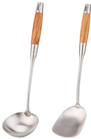 Pfannenwender und Schöpfkelle aus 304 Edelstahl, geeignet für Zuhause, Hotel, Restaurant, 35 - 38 cm