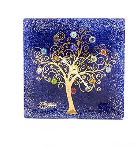 Sospiri Venezia Orologio da Tavolo Vetro Murano Meccanismo Silenzioso Decorato Murrine e Foglia Oro Idea Regalo Realizzato a Mano Made Italy (19x19 cm)