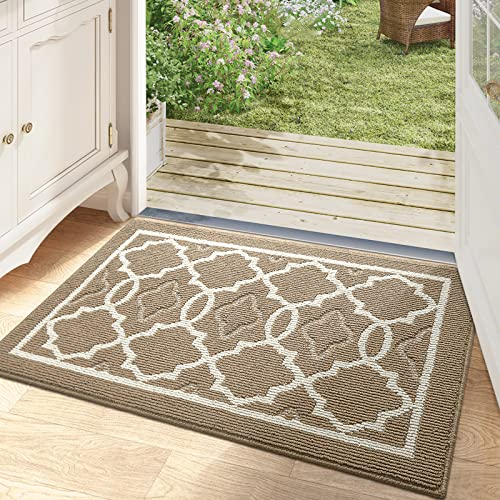 DEXI Door Mat 50 x 80 cm, Doormat Indoor Dirt Trapper Non-slip, Machine Washable Entrance Rug, Super Absorbent Inside Floor Doormats, Brown