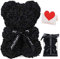 Rosenbär, Rose Teddybär, 25.4 cm, Dutzend Blumen, künstliche Pflanzen, Dekoration, Geschenk für Valentinstag, Muttertag, Weihnachten, Party, Dekorationen mit transparenter Geschenkbox (01-Schwarz)