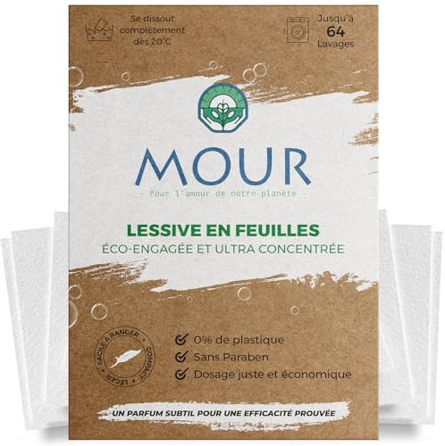 MOUR - Waschmittel streifen - 64 Waschgänge - 100% Vegan und Plastikfrei - Biologisch abbaubar - Nachhaltige waschmittel - Frische Duft