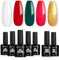 TOMICCA Gel Nail Polish, 7Pcs Christmas Gel Nail Polish Set with Base & No Wipe Top Coat, Red White Green Glitter Pink Gold Soak Off UV/LED, Winter Nail Varnish Manicure Set Home Salon, 8ml