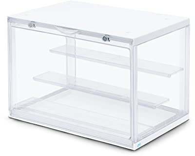 SIC Clear Acrylic Display Case Multi-Tier for Lego Collection, Figures, Models; Gadget Display Box, Action Figure Collector Organizer; Dust Cover (1, White)